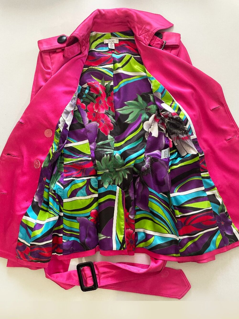 Cache Vintage Hot Pink Women's Double-Breasted Trench Coat/Jacket w/belt Size XS - Picture 5 of 16
